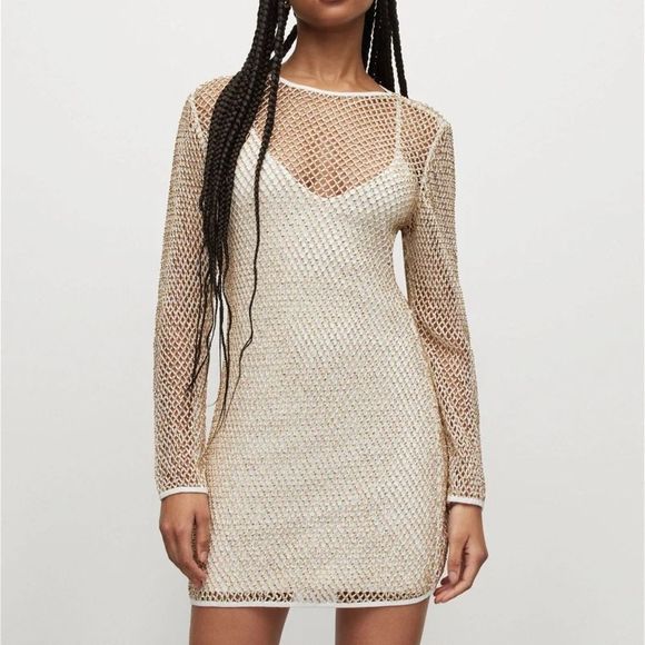 NWT ALLSAINTS  Rosalie Embellished Mesh Mini Dress - size 8 - Picture 6 of 14